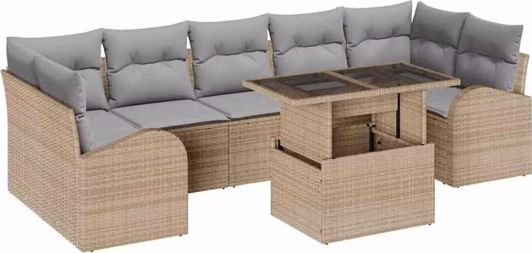 Set Divano da Giardino con cuscino 8 pcs Beige Poly Rattan