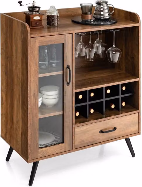 Mobile buffet in legno con anta e cassetto portaoggetti-Credenza contenitore per cucina sala da pranzo Marrone