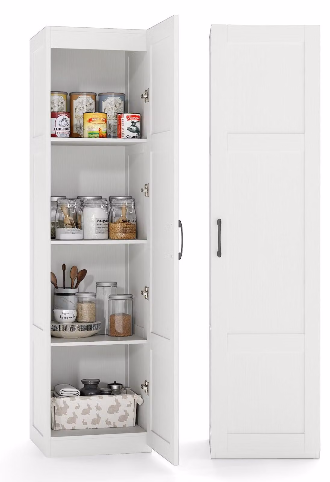 Armadio alto stretto, dimensioni 40x37,5x150 cm, 4 ripiani, colore bianco