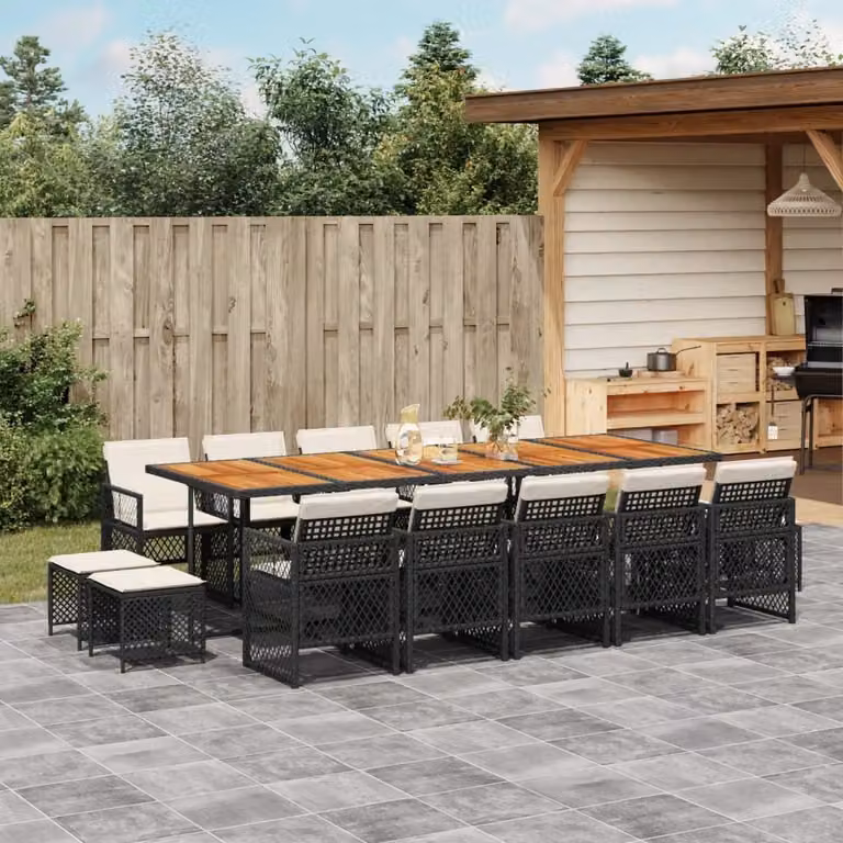Maison Exclusive - Set da Pranzo da Giardino 15 pz con Cuscini Nero in Polyrattan