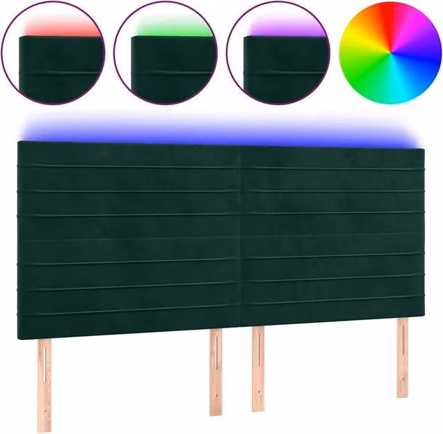 Testata del letto con illuminazione LED e porta di ricarica USB in velluto verde scuro L: 200 cm, P: 5 cm, H: 118/128 cm – 1