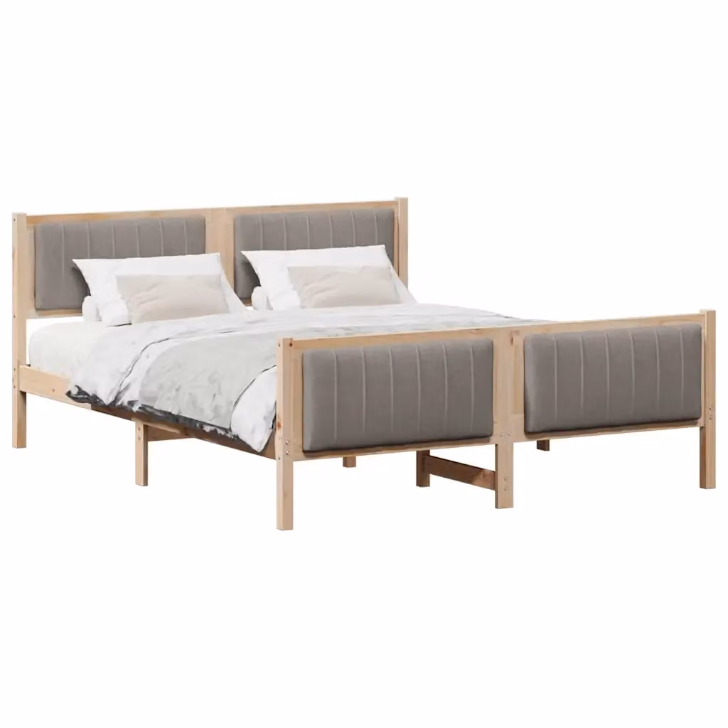 Struttura del letto moderna con testiera vidaXL in legno di pino e tessuto marrone 150 x 200 cm – 2