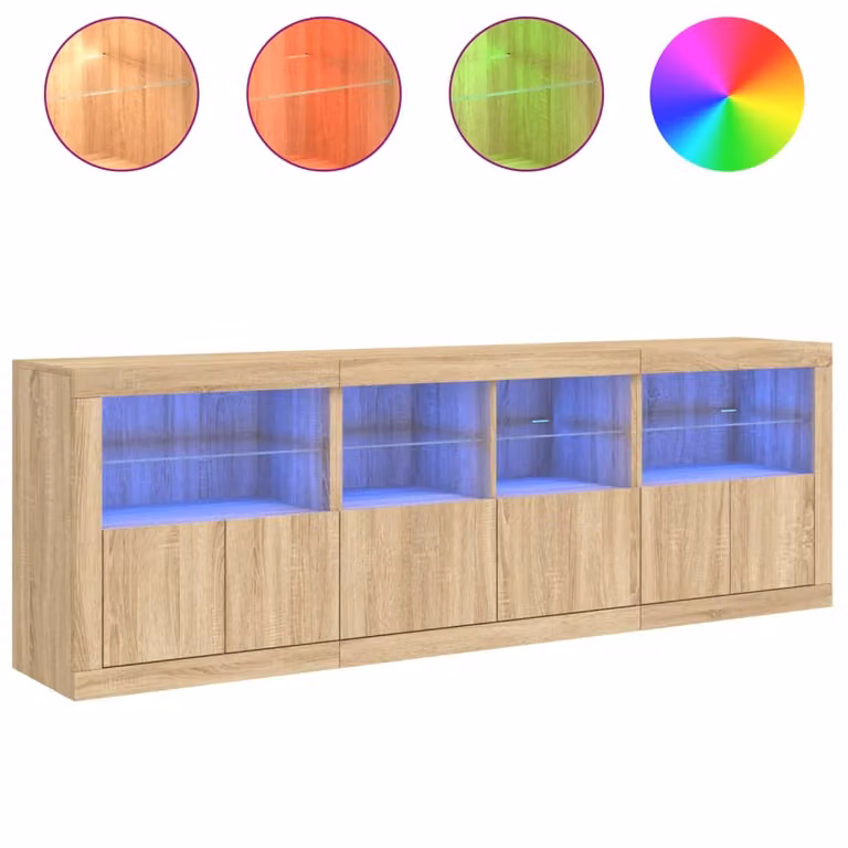 Credenza con Luci LED Rovere Sonoma 202x37x67 cm