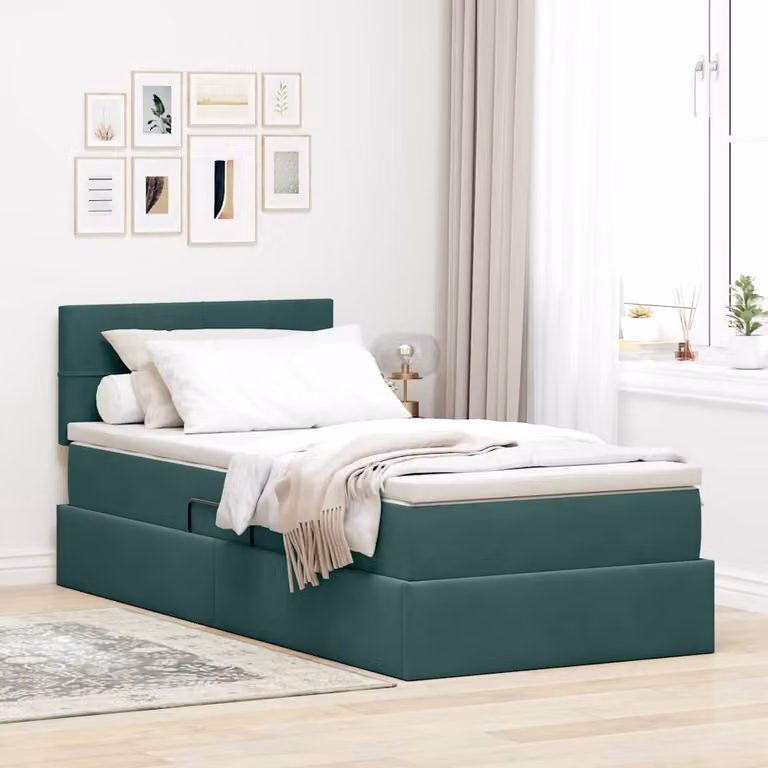 Letto con Contenitore vidaXL in Velluto Verde e Bianco L: 90 cm, P: 200 cm, H: 140 cm
