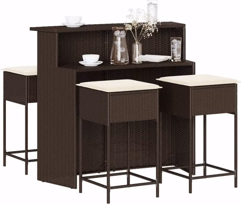 Maison Exclusive - Set da bar da giardino 5 pezzi con cuscini marroni in polyrattan