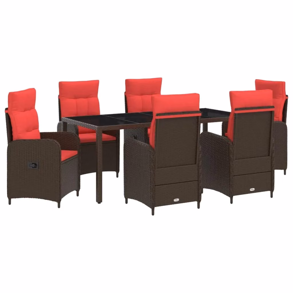Set da pranzo per esterni vidaXL in polyrattan rosso con tavolo in vetro e 7 pezzi – 2