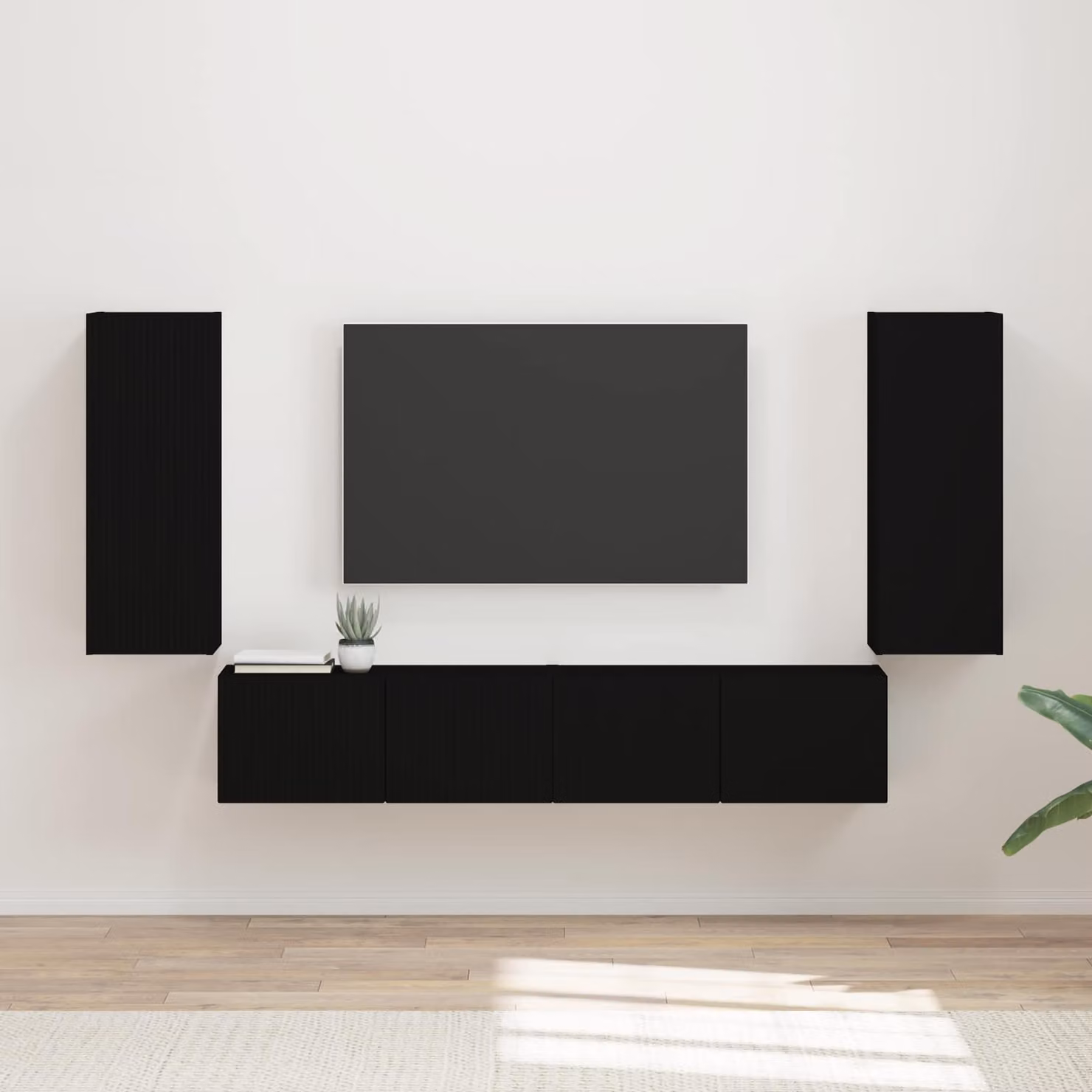Set di 4 pezzi Mobiletto TV da parete moderno vidaXL in MDF nero e legno – 1