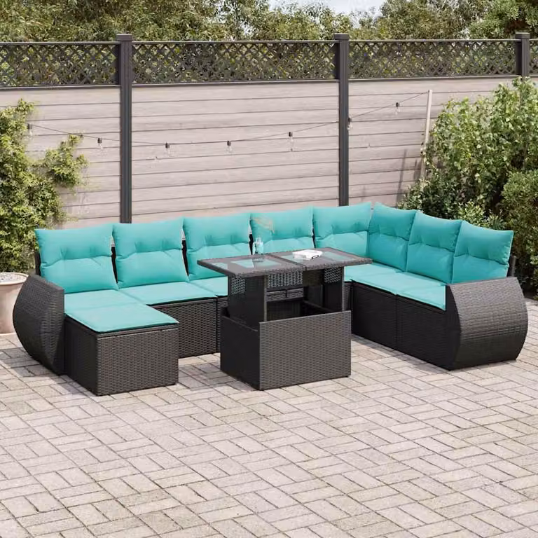 Maison Exclusive - Set da giardino 9 pezzi con cuscini in polyrattan nero