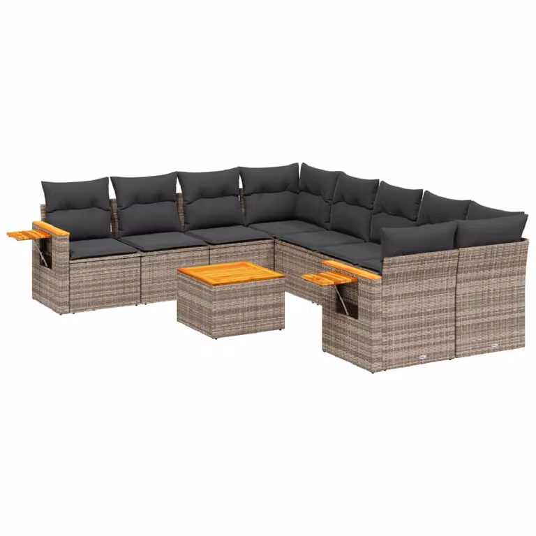 Set Divano da Giardino 9 pz con Cuscini Grigio in Polyrattan