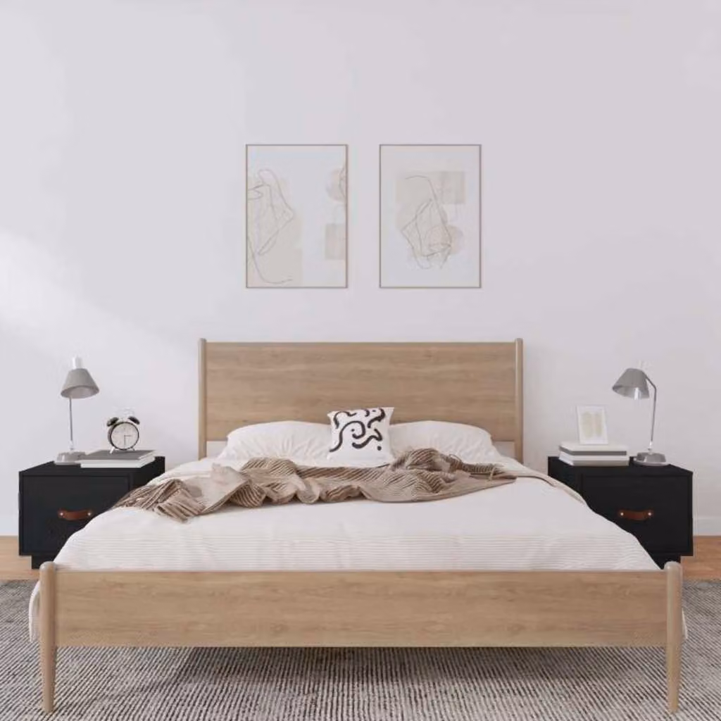 Set di 2 comodini vidaXL neri in legno massello di pino, L 40 cm x P 34 cm x H 35 cm
