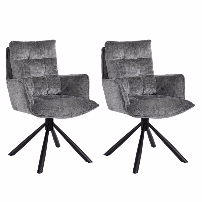Duhome sedie da pranzo 360° girevoli lounge set di 2 sedie in ciniglia con funzione di ritorno in ufficio cucina soggiorno camera da letto, grigio