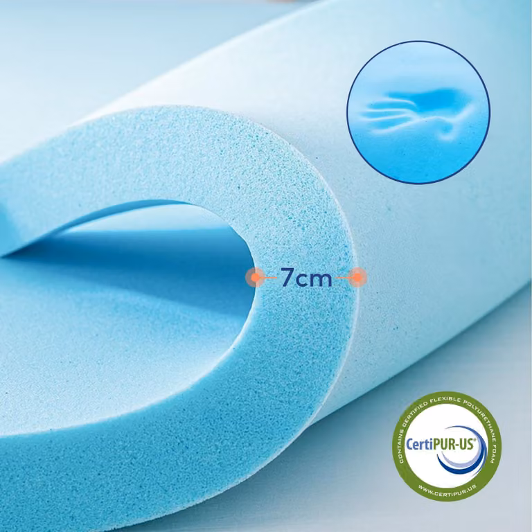 Materasso in gel con 7 cm di memory foam, rigidità H3, dimensioni 80x200 cm, ideale per la camera da letto