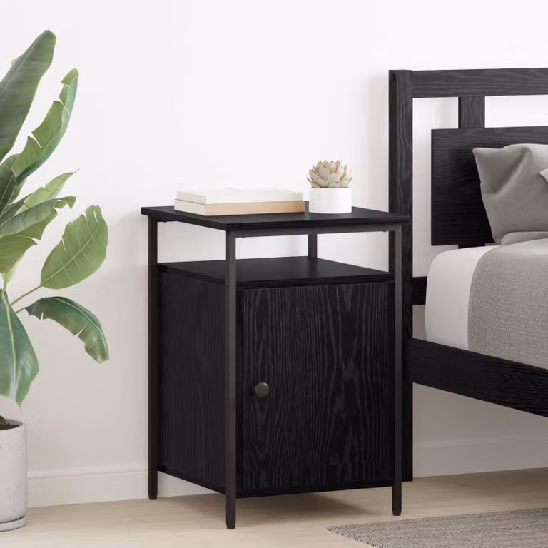 Armadio da Notte Moderno vidaXL in Legno e Metallo, Colore Nero e Marrone, L 40 cm x P 42 cm x H 60 cm