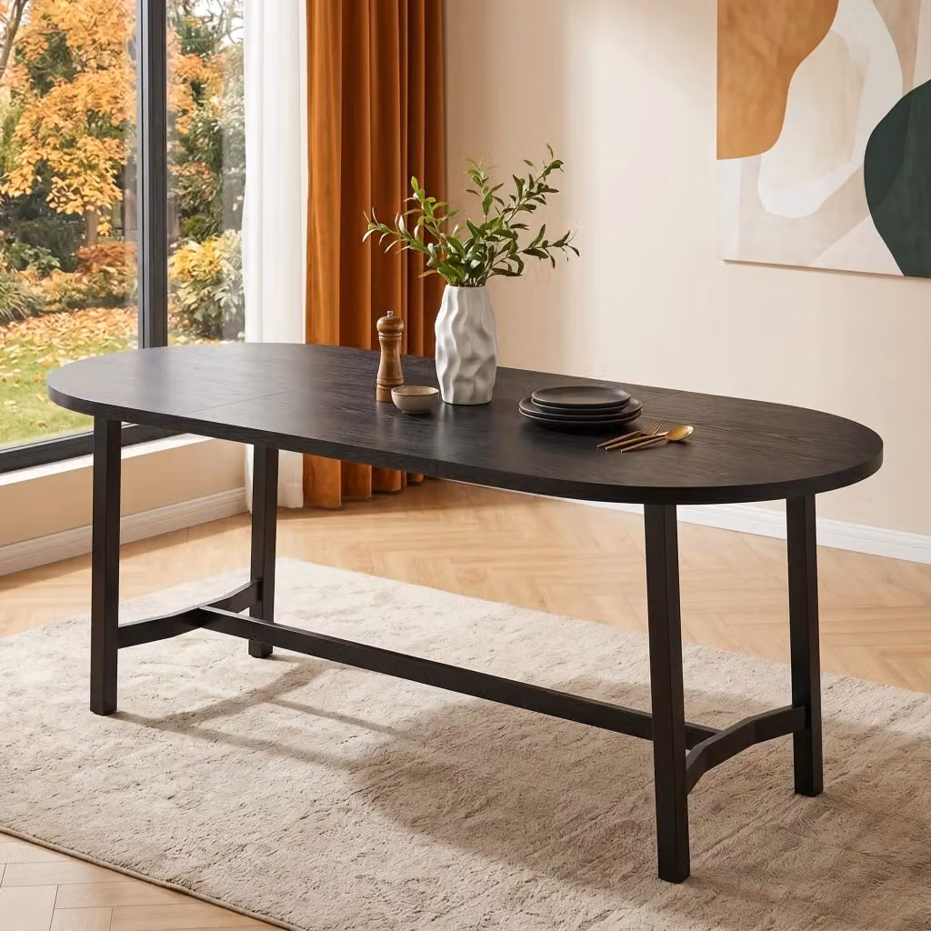 Tavolo da pranzo rettangolare OKWISH nero opaco in MDF e metallo per sala da pranzo e soggiorno, L: 180 cm, P: 80 cm, H: 75 cm – 2