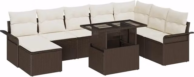Set Divano da Giardino 9 pz Marrone e Crema 3357071