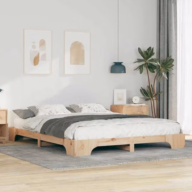 Struttura letto moderno vidaXL in pino massello marrone L/P/H: 220 x 167 x 200 cm