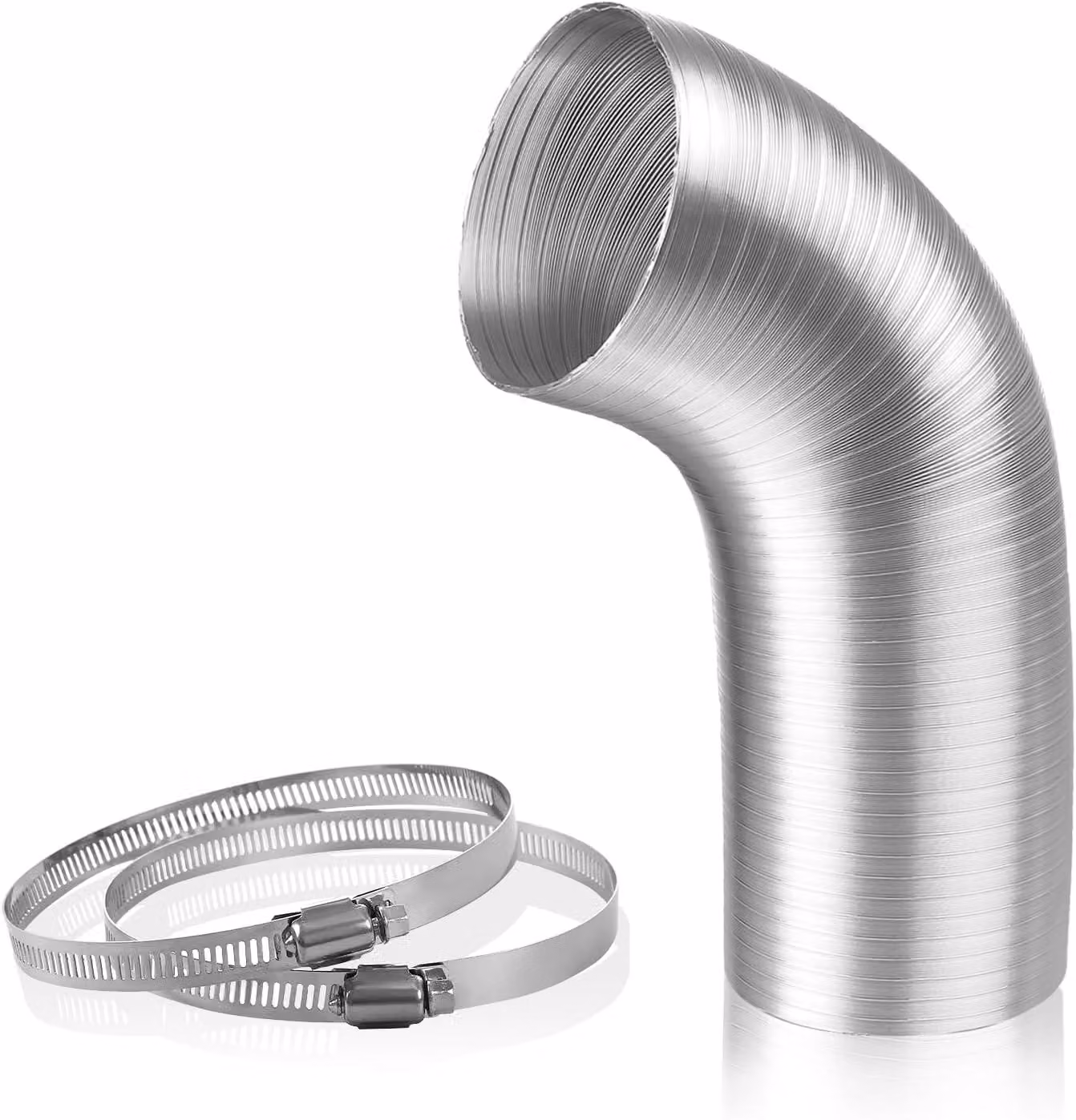 Tubo di ventilazione in alluminio con 2 fascette, colore argento, dimensioni 160 mm x 2 metri