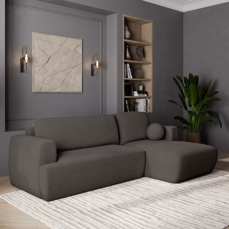 Divano angolare SENTI N R-S di Masseno con funzione letto a L, divano con box letto, divano da salotto, divano, divano, divano letto, set di divani - grigio, ORA O MAI PIÙ 92