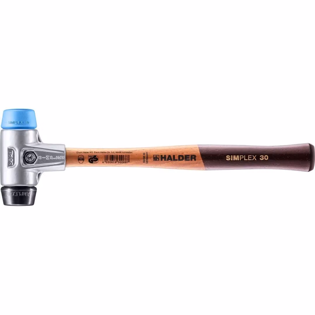 Mazza SIMPLEX soft-face con alloggiamento in alluminio e manico in legno, Ø 30, composizione TPE-soft / gomma