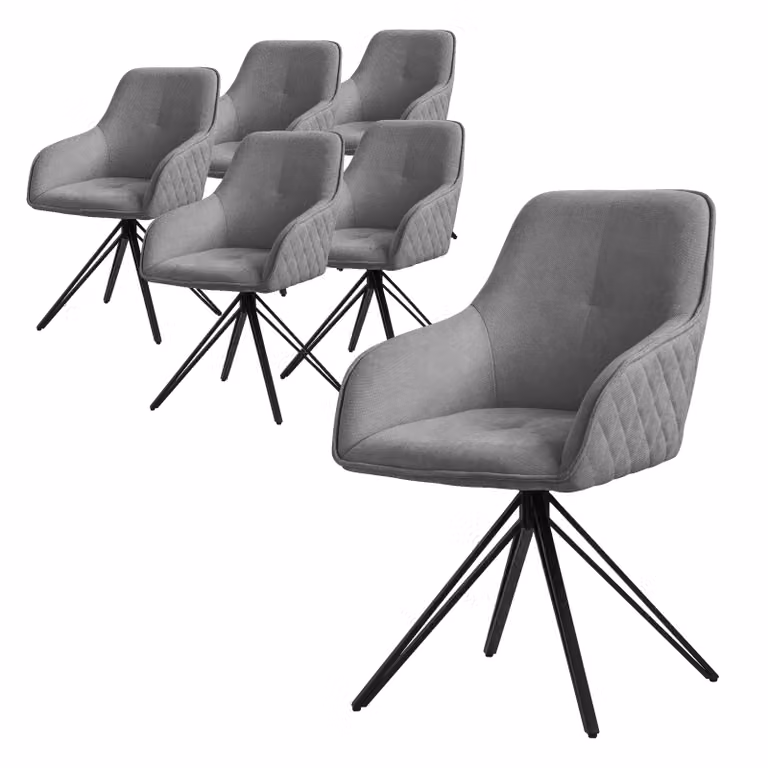 ML-Design 6x sedia da pranzo girevole, grigia, in tessuto intrecciato con gambe in metallo