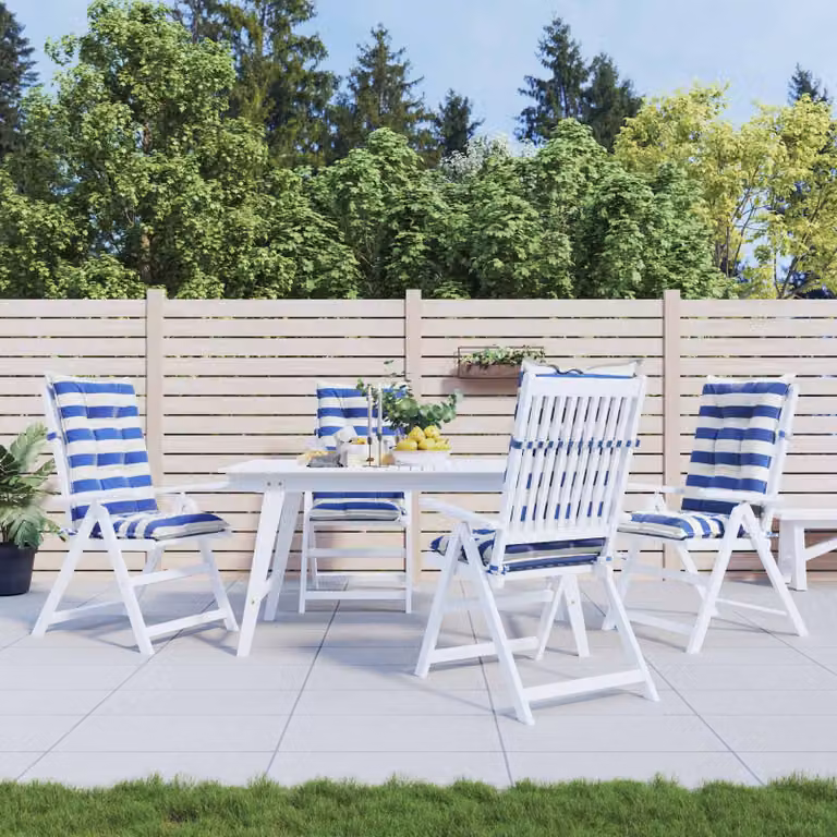 Set di 4 cuscini da esterno vidaXL rettangolari in poliestere blu e bianco L 120 cm x P 50 cm x H 7 cm