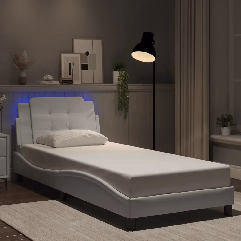 Letto singolo Zadar bianco con illuminazione LED e porta USB, L/P/H: 90 x 200 x 218 cm – 2