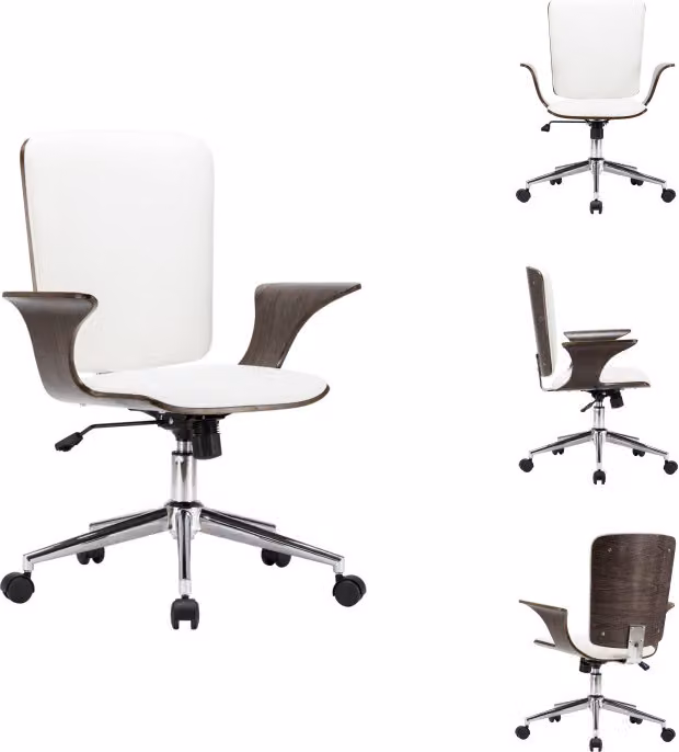 vidaXL Sedia da ufficio girevole in Pelle finta bianca e legno curvato - Sedie da ufficio