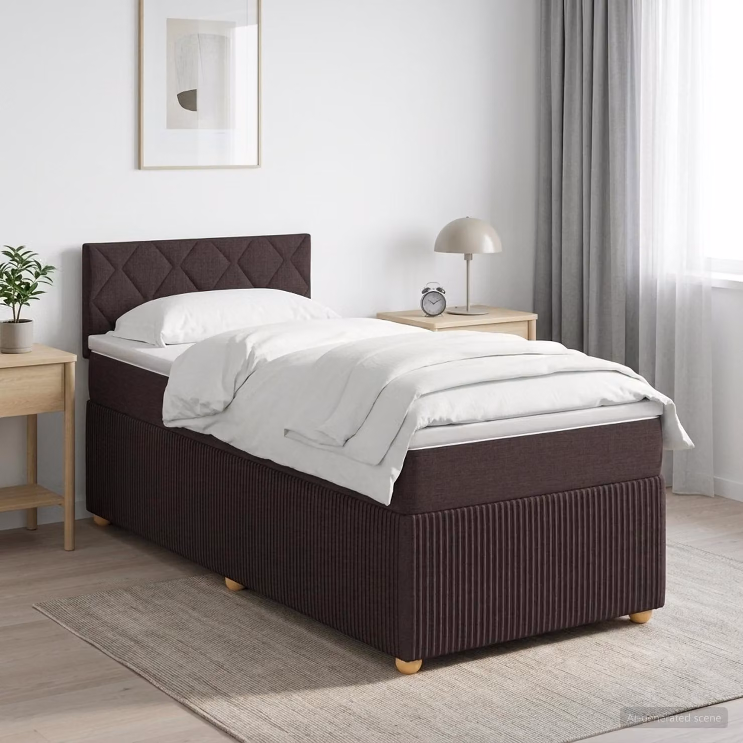 Letto box spring con materasso vidaXL in tessuto marrone e bianco, L/P: 90 x 190 cm