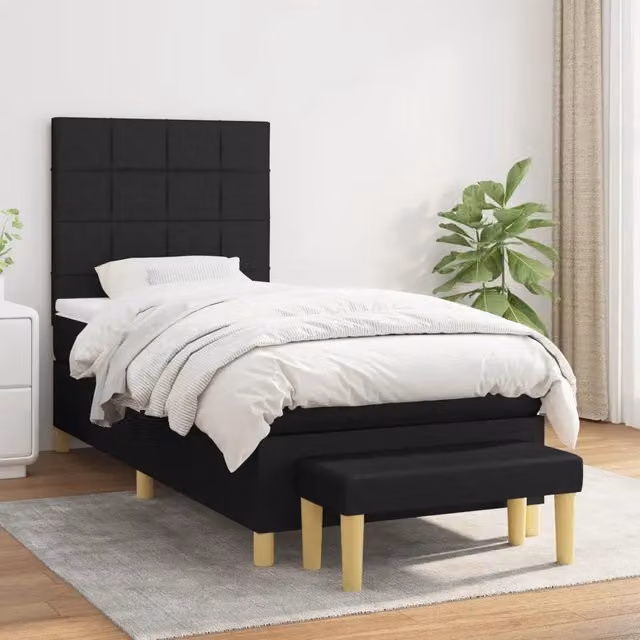 Letto Ibrido con Giroletto a Molle e Materasso vidaXL in Tessuto Nero e Bianco L/P/H: 203 x 90 x 128 cm