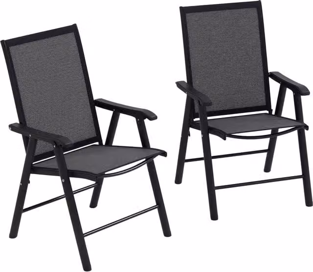 Set di 2 sedie da giardino pieghevoli Minimal con braccioli in antracite, struttura in acciaio verniciato e seduta in textilene, L: 58 cm, P: 64 cm, H: 94 cm