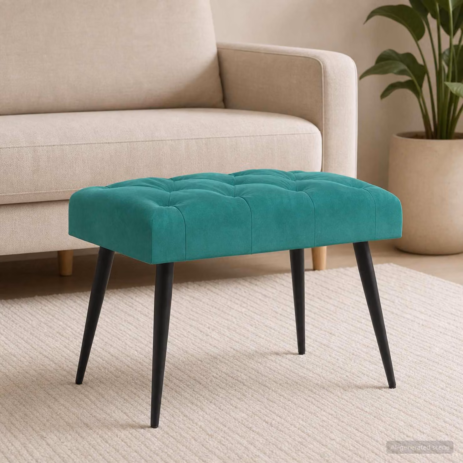Panchina moderna vidaXL in velluto turchese con bottoni imbottiti L: 60 cm, P: 40 cm, H: 45 cm