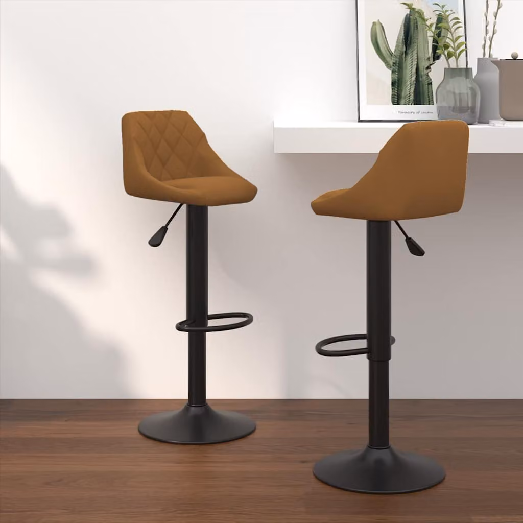 Set di 2 sgabelli da bar vidaXL in velluto marrone con struttura in metallo e plastica per la tua zona pranzo moderna – 1