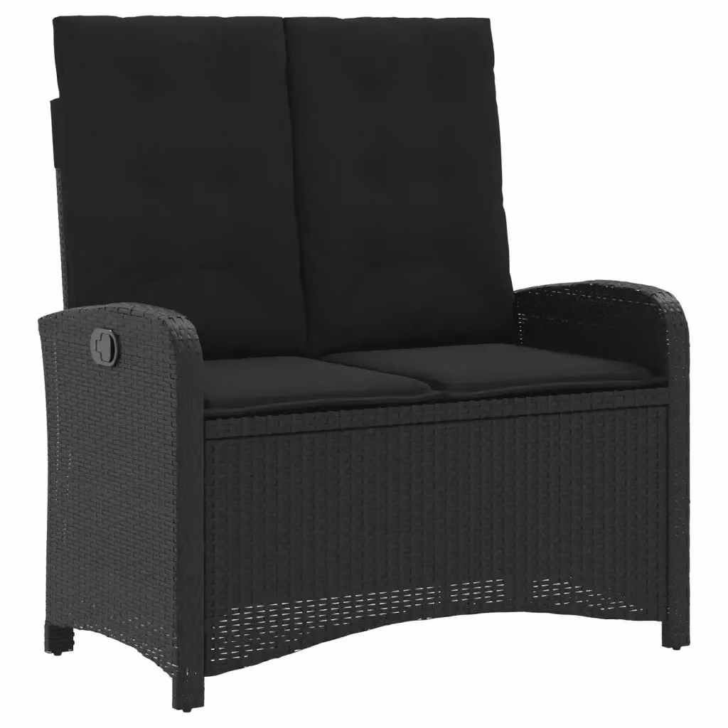Panca da giardino moderna vidaXL in rattan e metallo nera con cuscini in tessuto – 2