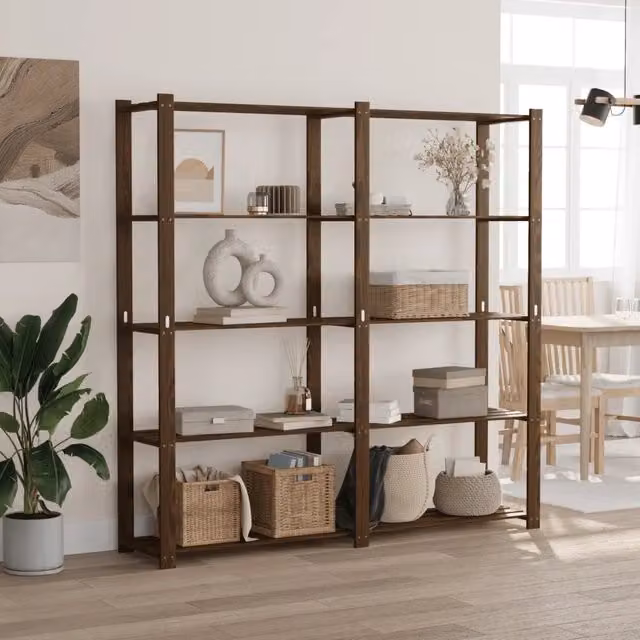 Scaffale a 5 Livelli vidaXL in Legno di Pino Marrone L: 170 cm, P: 38 cm, H: 170 cm