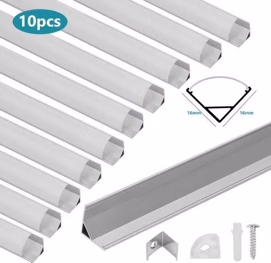 Profilo LED in alluminio 10 x 1 m, altezza 16 mm, a forma di V, da incasso, profilo LED in alluminio.