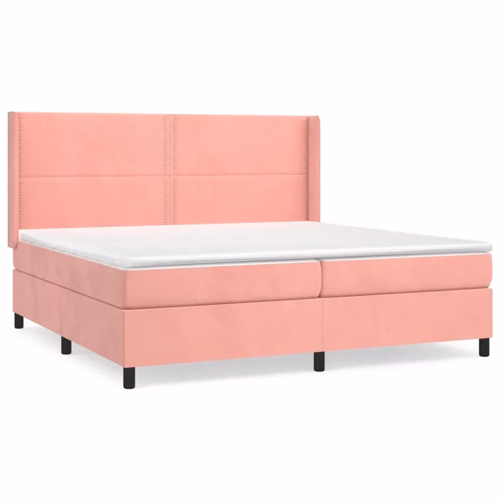 Letto matrimoniale moderno vidaXL con giroletto a molle e materasso ibrido in velluto rosa e bianco L/P/H: 203 x 203 x 128 cm – 2