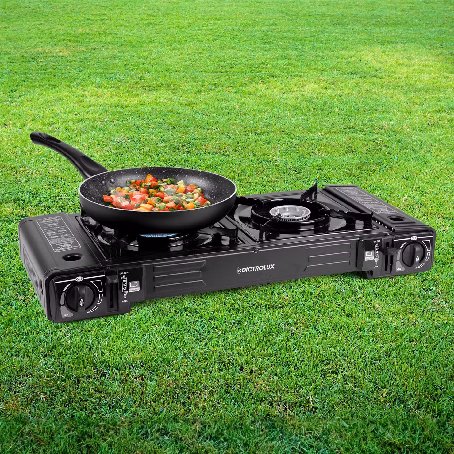 DICTROLUX Fornello Portatile a Gas Butano con Valigetta, Nero, L: 62,5 cm, P: 28 cm, H: 8 cm – 2