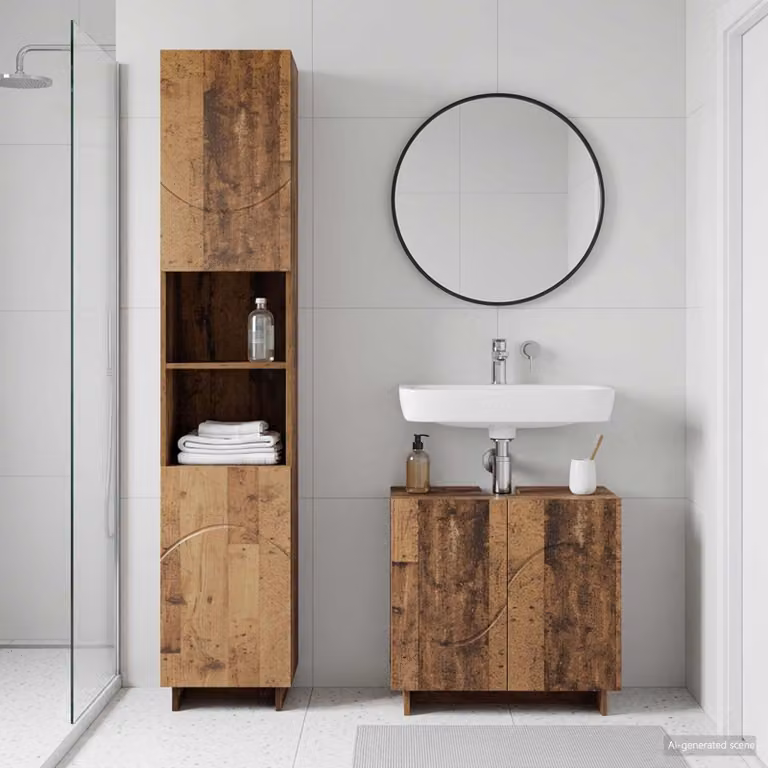 Set di mobili da bagno vidaXL composto da mobile lavabo e colonna alta in legno marrone con finitura opaca