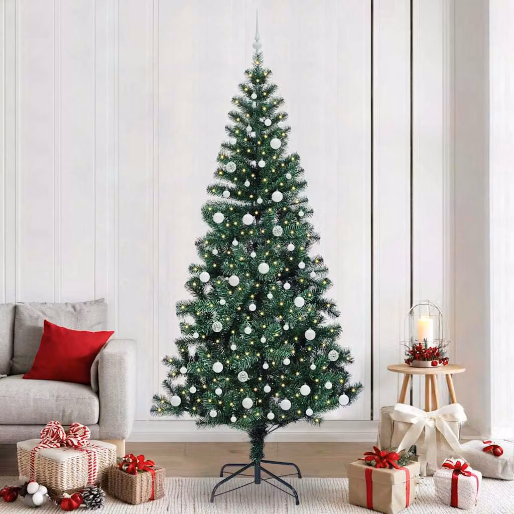 Albero di Natale artificiale moderno vidaXL con luci LED bianco caldo Verde 240 cm