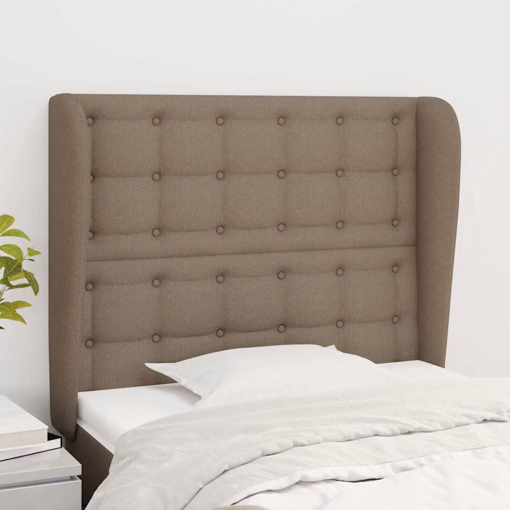 Testiera ad orecchio vidaXL in tessuto color tortora con struttura in legno L: 83 cm, P: 23 cm, H: 118-128 cm
