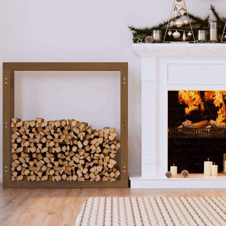 vidaXL Portalegna in legno massello di pino, colore marrone, L 100 cm x P 25 cm x H 100 cm