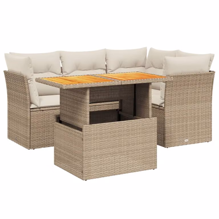 Set Divano da Giardino 5 pz con Cuscini Beige in Polyrattan