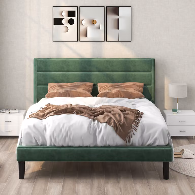 Flieks Letto imbottito 140x200 cm con rete a doghe e testata, rete matrimoniale Letto per giovani Velvet, verde scuro