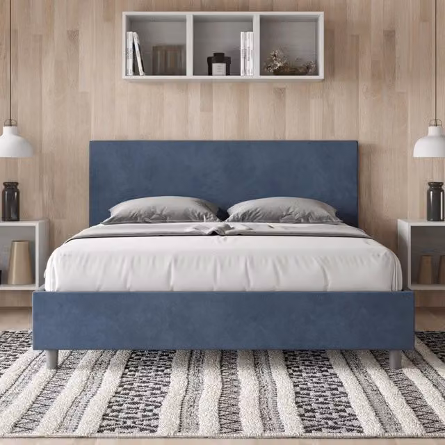 Letto matrimoniale imbottito con contenitore Ityhome Adele in microfibra blu L/P/H: 170 x 212 x 106 cm
