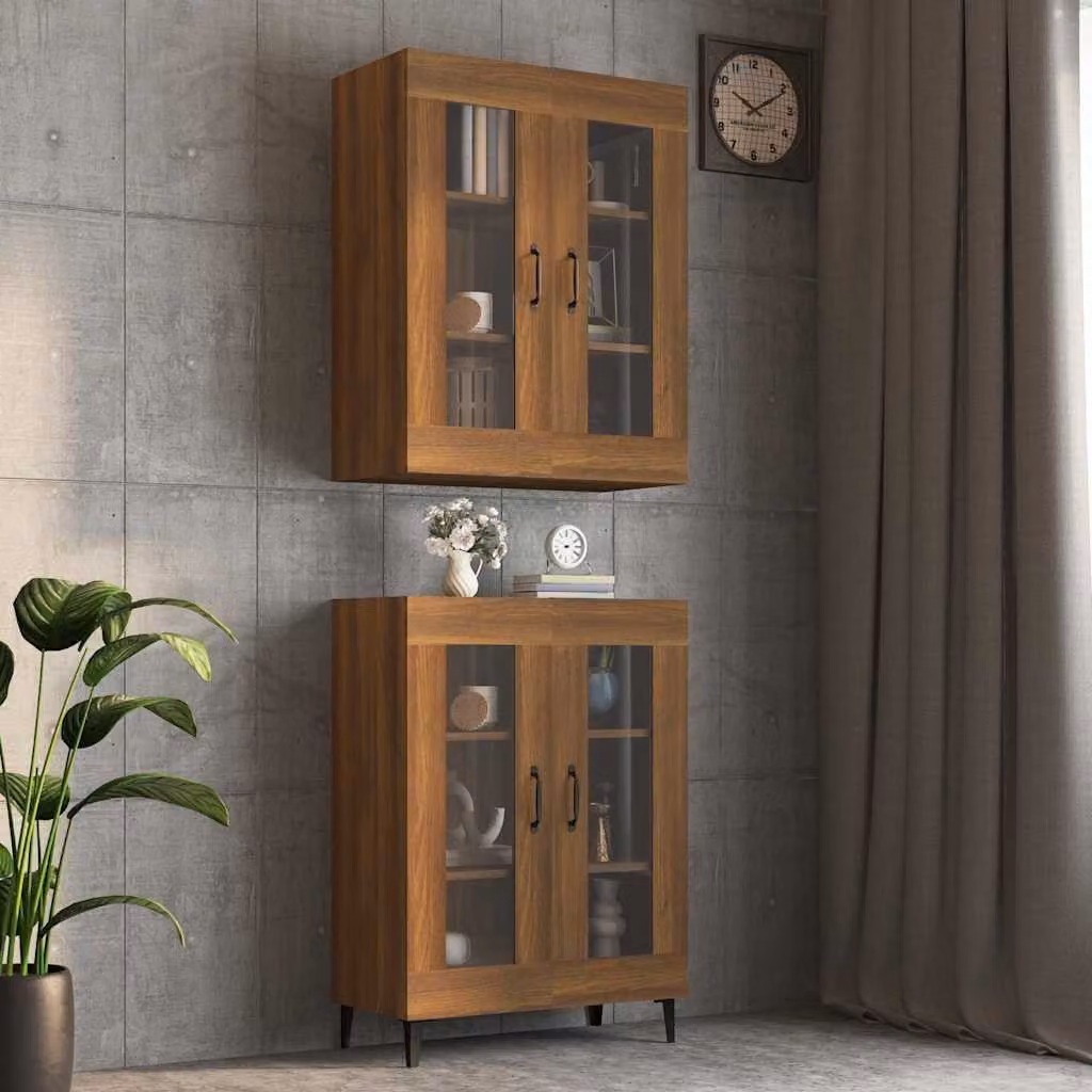 Armadietto Pensile a Parete vidaXL in Rovere Marrone con Ante in Vetro L: 69,5 cm, P: 34 cm, H: 90 cm