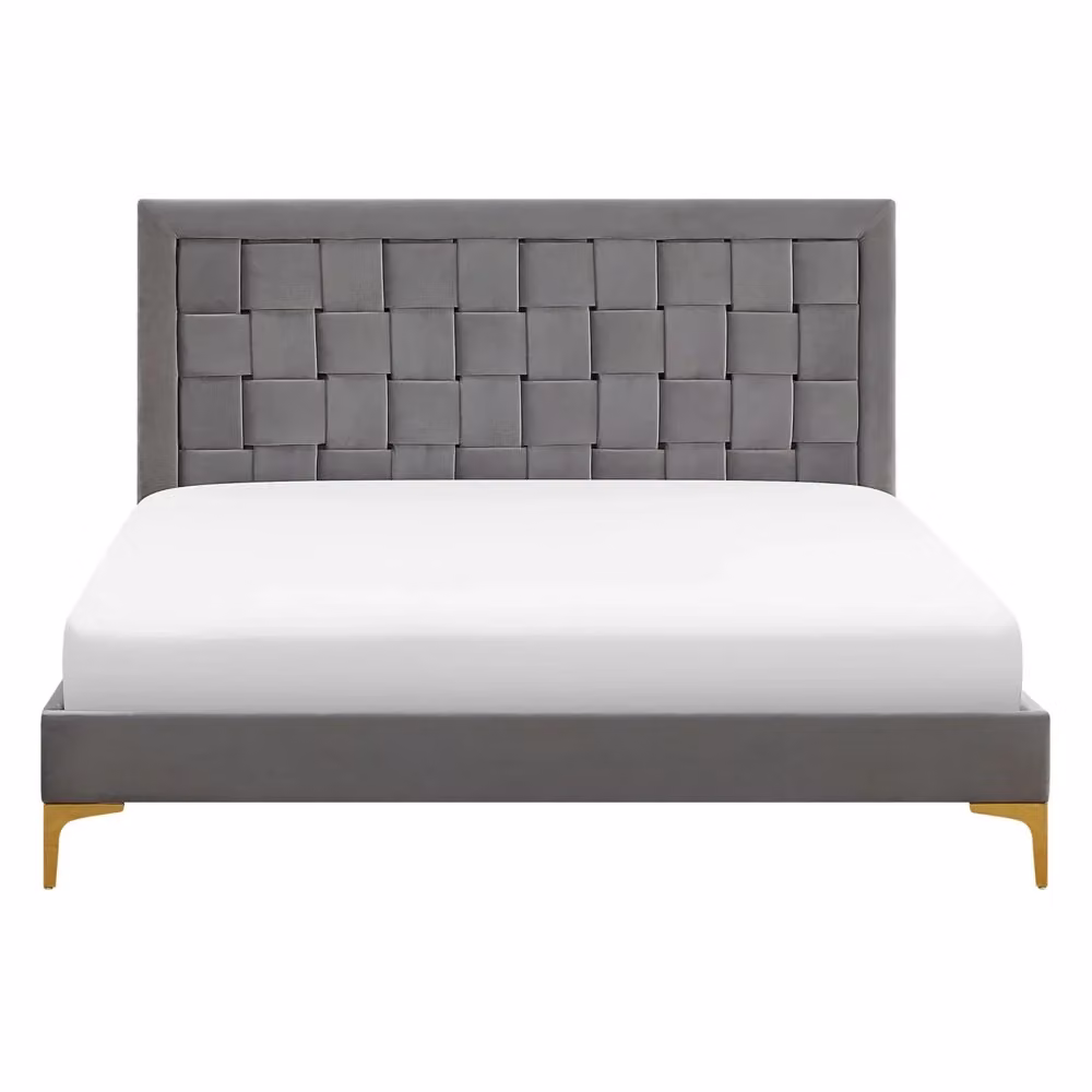 Letto Matrimoniale Imbottito Beliani in Velluto Grigio con Gambe Dorate L/P/H: 140 x 200 x 147 cm – 2