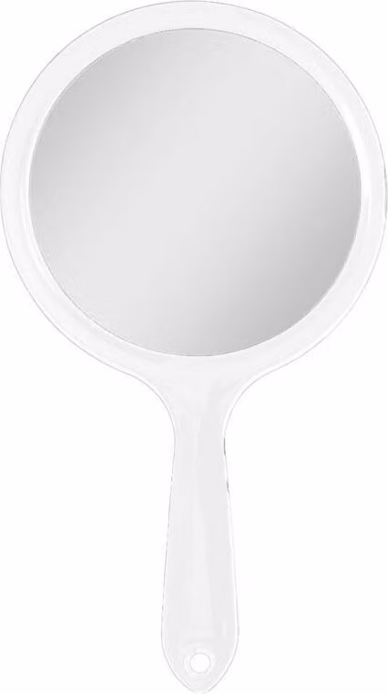 UNIQ Specchio da mano bifacciale rotondo bianco - Specchio cosmetico con ingrandimento 2x e visione normale, diametro 14 cm