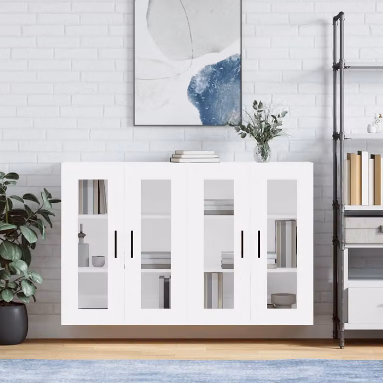 Set di 2 armadietti a parete vidaXL bianchi con ante in vetro e ripiani interni in legno e MDF