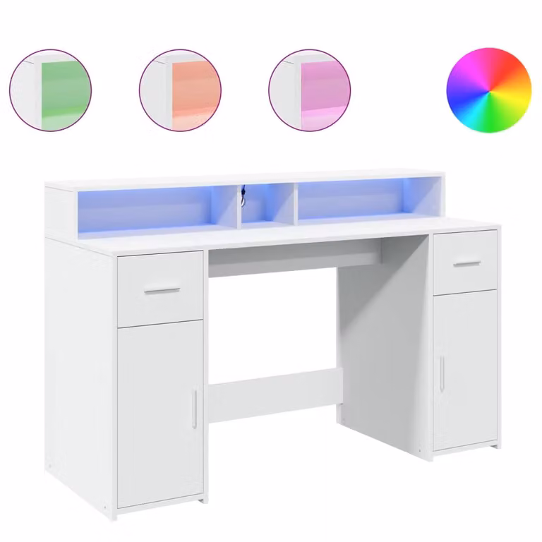Scrivania con Luci LED Bianca 140x55x91 cm in Legno Multistrato
