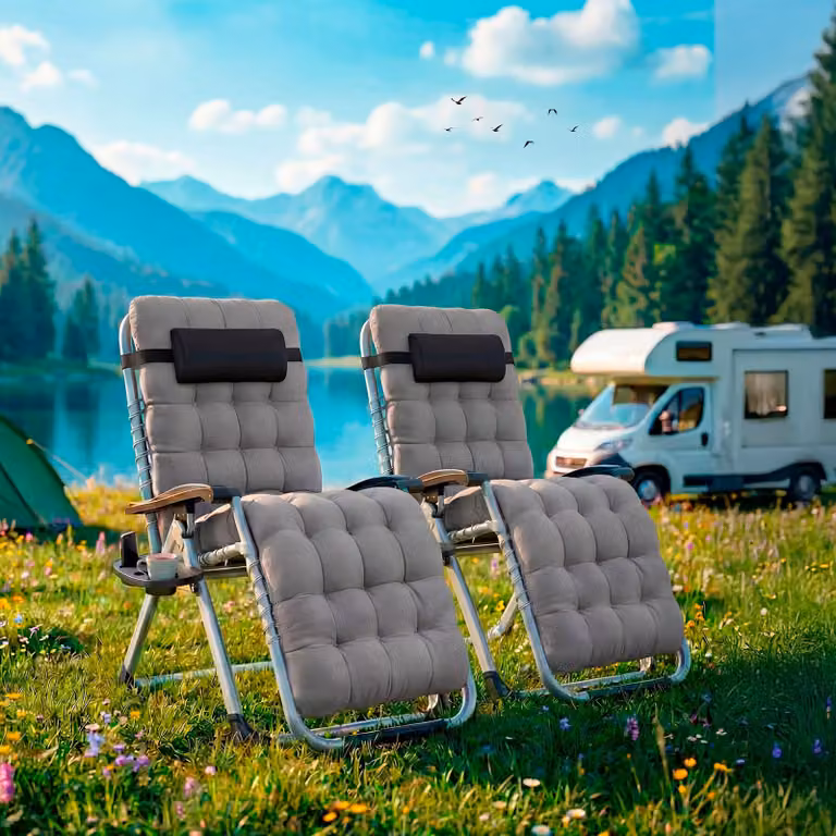 Set di 2 Sdraio Cloud TecTake in Textilene Grigio con Struttura in Acciaio Verniciato a Polvere e Poggiatesta Regolabile